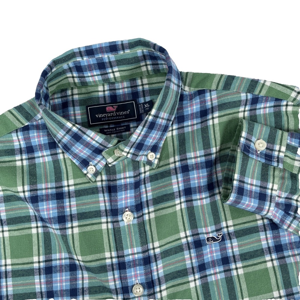 Boys Vineyard Vines Long Sleeve Button Down Flannel Shirt Size XL 18 Green Plaid